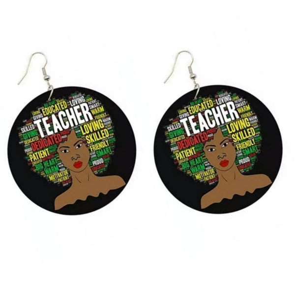 Educated Teacher Rasta Statement Dangle Wood Earrings