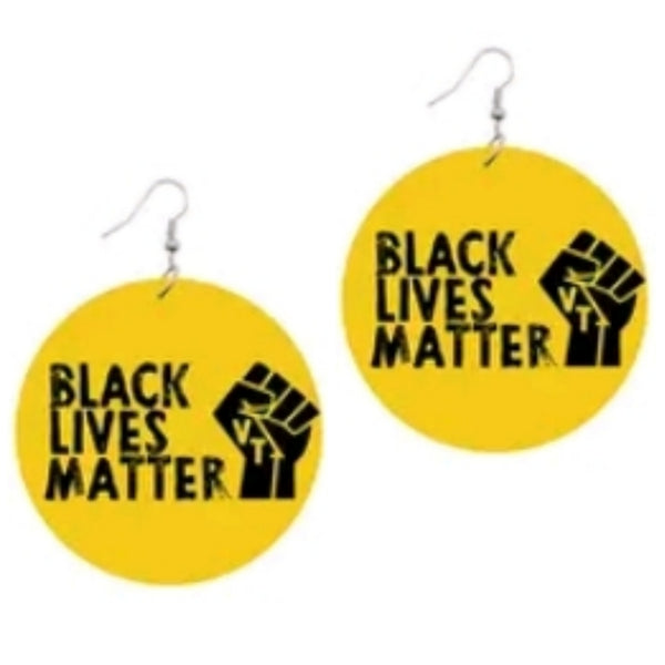 Black Lives Matter Power Fist Yellow Statement Dangle Wood Earrings