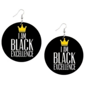 I Am Black Excellence Statement Dangle Wood Earrings