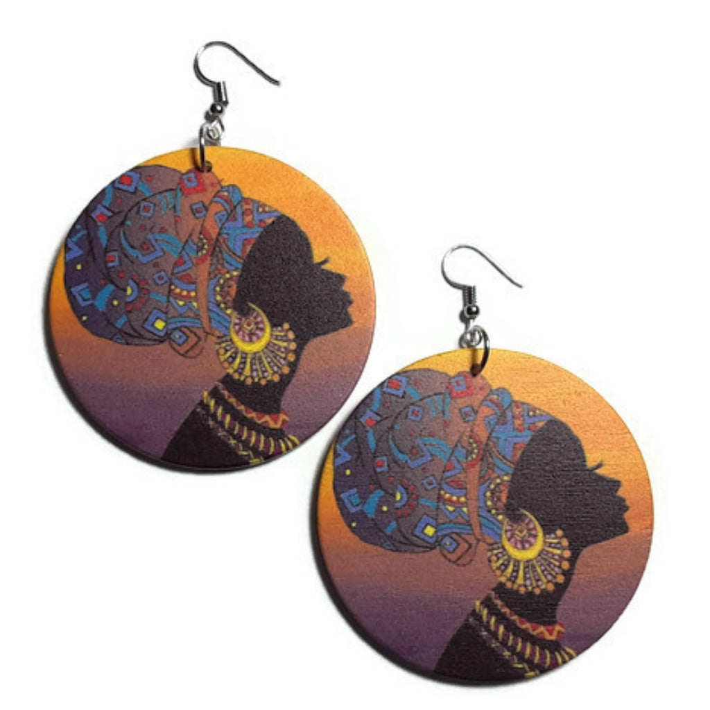 Africa Sparkle Statement Dangle Wood Earrings
