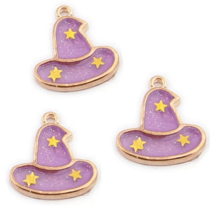 Halloween Witch Wizard Hat Purple Gold Charms
