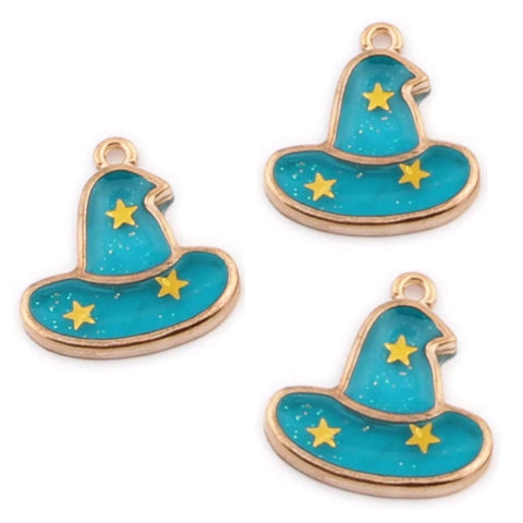 Halloween Witch Wizard Hat Blue Gold Charms