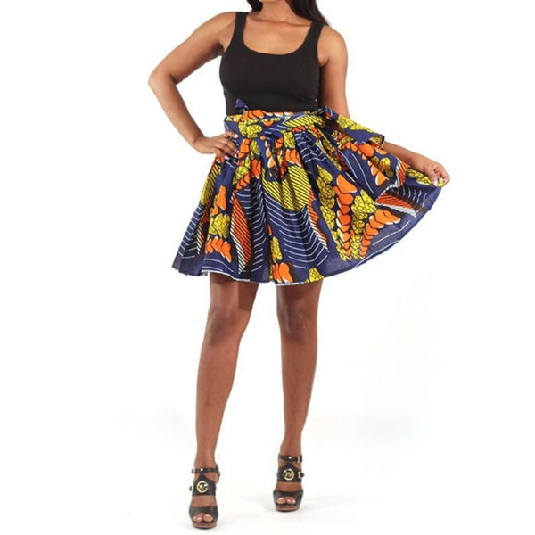 African Floating Hearts Pattern Flare Mini Skirt with Matching Headwrap