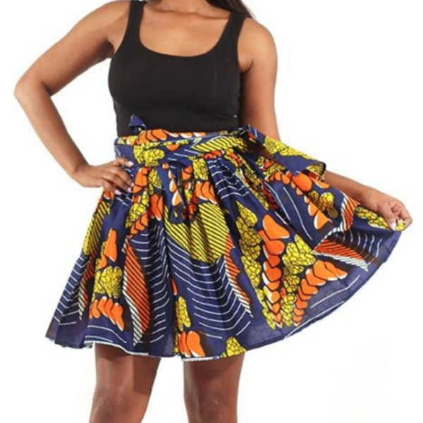 African Floating Hearts Pattern Flare Mini Skirt with Matching Headwrap