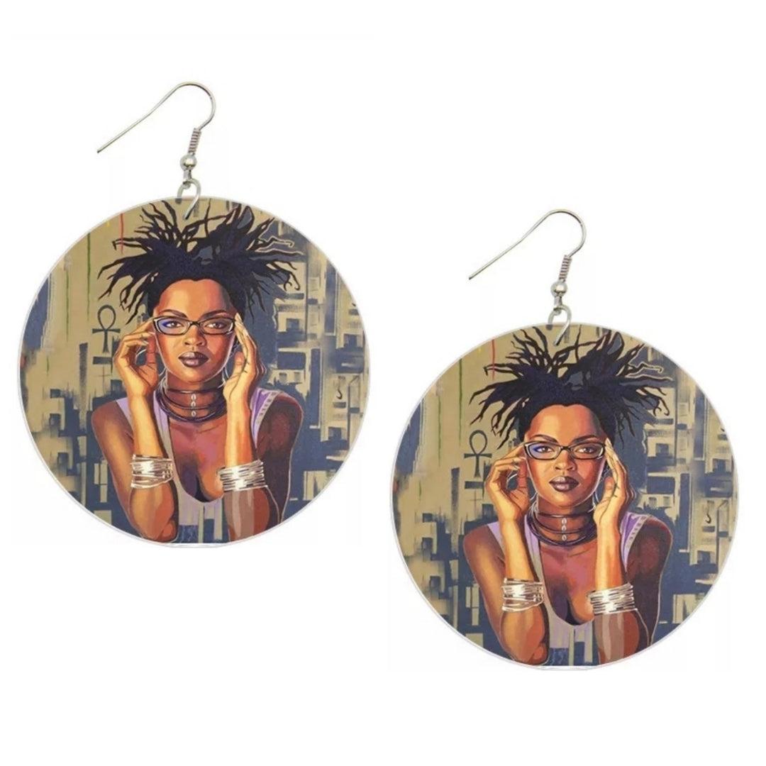 Lauryn Hill Ankh Statement Dangle Wood Earrings
