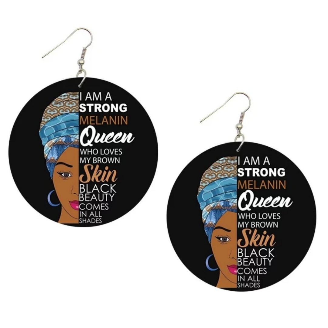 I Am A Strong Queen Statement Dangle Wood Earrings