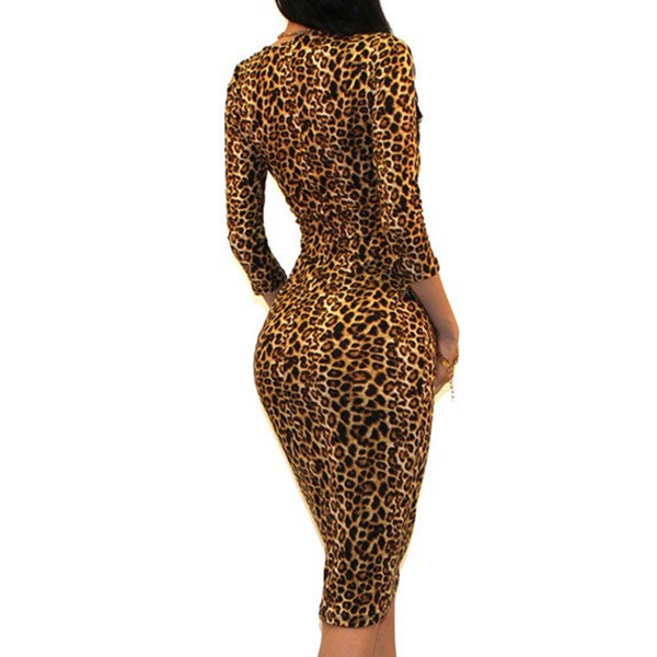 Got Style Cheetah Print 3/4 Sleeve Bodycon Party Cocktail Dress