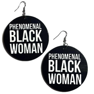 PHENOMENAL BLACK WOMAN Statement Dangle Wood Earrings