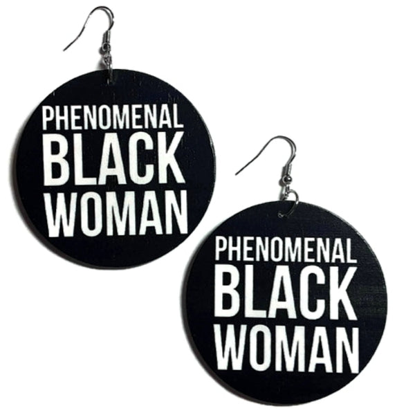 PHENOMENAL BLACK WOMAN Statement Dangle Wood Earrings
