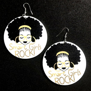 Smart Girls Rock Statement Dangle Wood Earrings