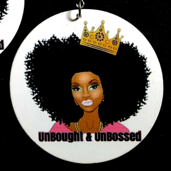 UNBOUGHT and UNBOSSED Crowned Statement Dangle Wood Earrings