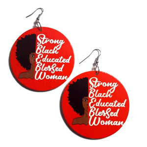 Strong Black Educated Blessed Woman Statement Dangle Wood Earrings