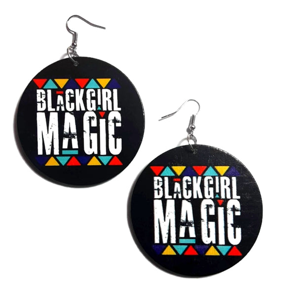 BLACK GIRL MAGIC in Colors Statement Dangle Wood Earrings