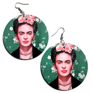 Frida Kahlo Statement Dangle Wood Earrings