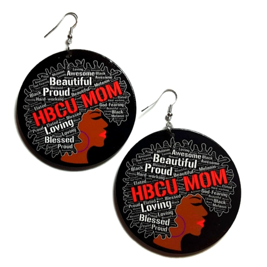Beautiful Proud HBCU MOM Red Statement Dangle Wood Earrings