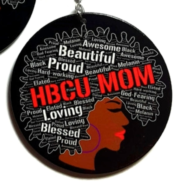 Beautiful Proud HBCU MOM Red Statement Dangle Wood Earrings