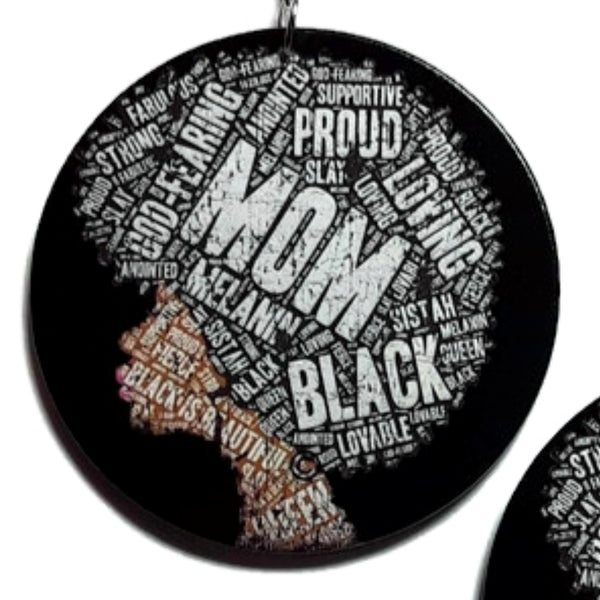 Proud Loving Black MOM Statement Dangle Wood Earrings