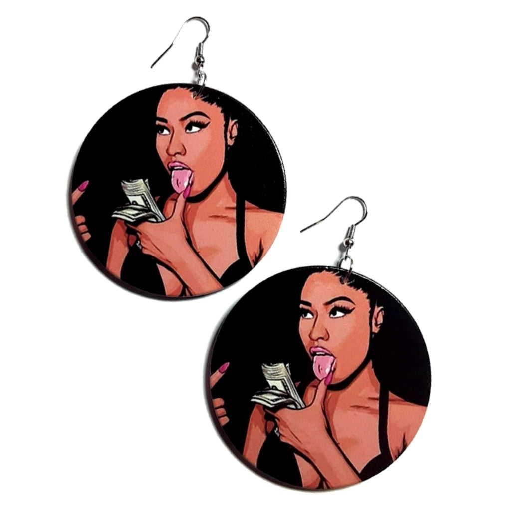 CASH OUT Statement Dangle Wood Earrings