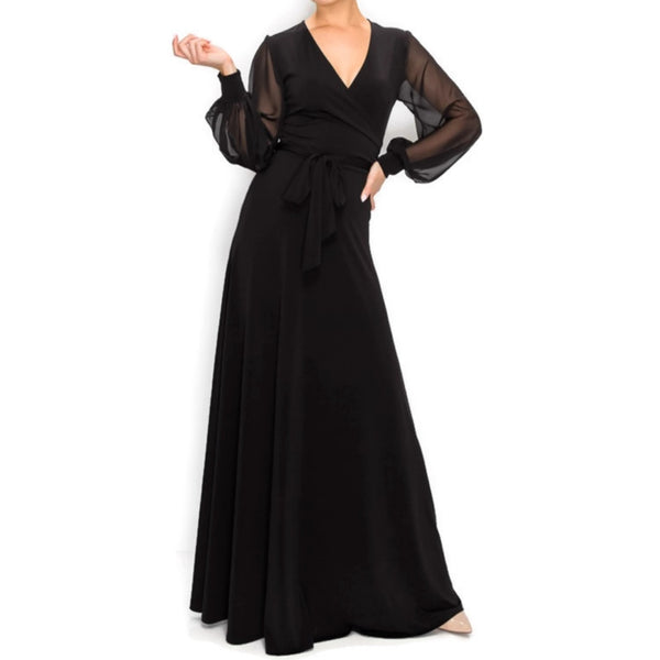 BLACK or WHITE SHEER Long Bell Sleeve Evening Formal Maxi Dress