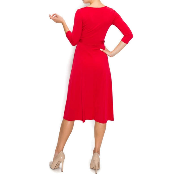 Christmas Red Faux Wrap Knee Length Dress