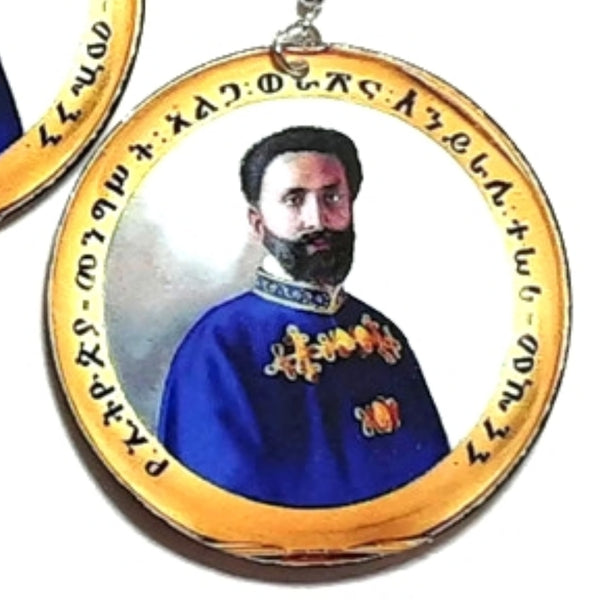 His Imperial Majesty King Haile Selassie I Statement Dangle Wood Earrings