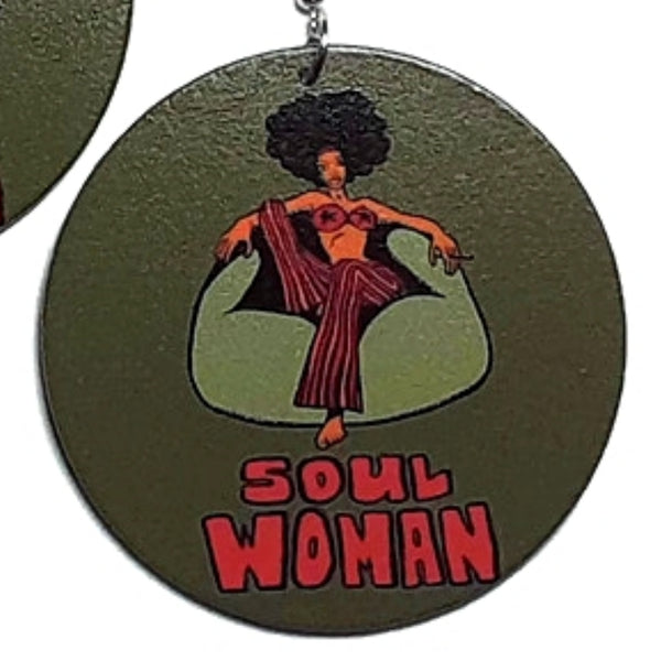 Seventies Soul Woman Statement Dangle Wood Earrings