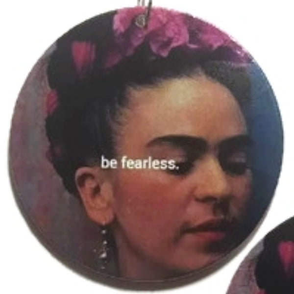 Frida Kahlo Be Fearless Statement Dangle Wood Earrings