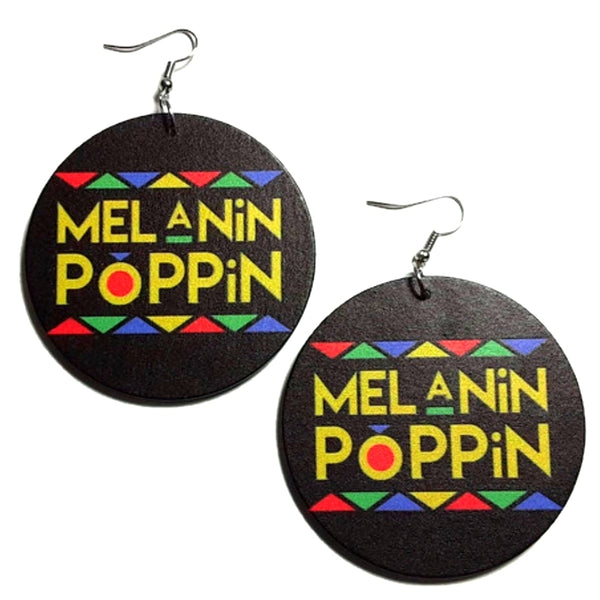 Melanin Poppin Statement Dangle Wood Earrings
