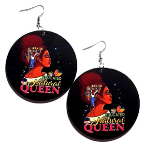 Educated Natural Queen Statement Dangle Wood Earrings