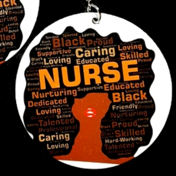 Caring Loving Black Nurse Statement Dangle Wood Earrings