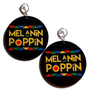 Melanin Poppin Statement Dangle Wood Clip On Earrings