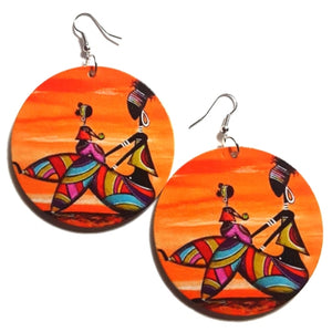 Mother and Daughter African Statement Dangle Wood Earrings