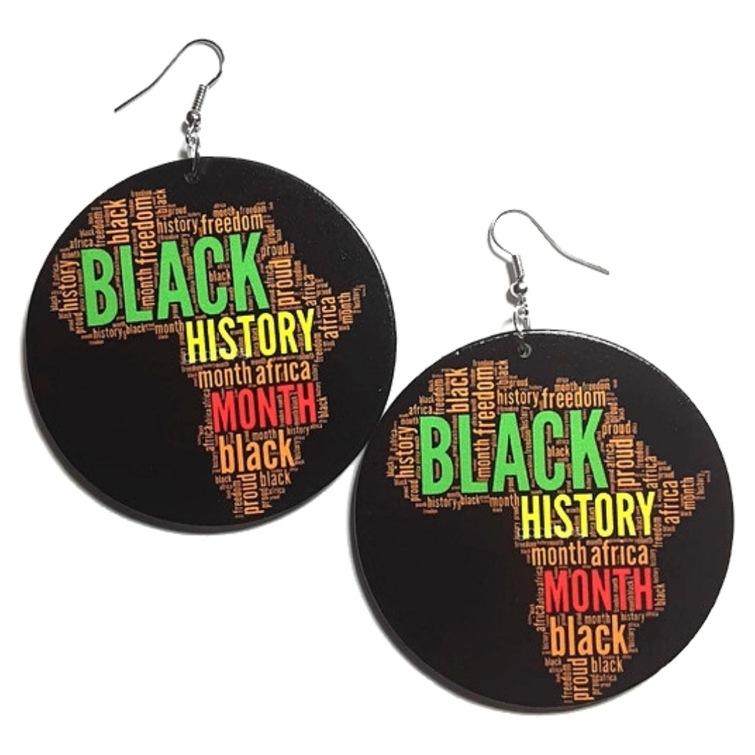 Black History Month GYR Africa Statement Dangle Wood Earrings