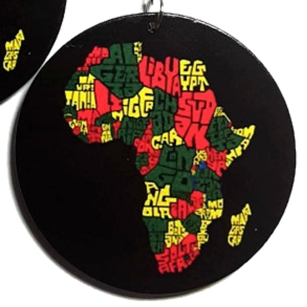 Africa My Home GYR Statement Dangle Wood Earrings