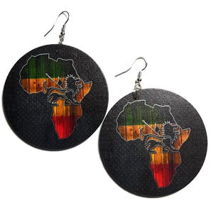 Africa Lion of Judah Statement Dangle Wood Earrings
