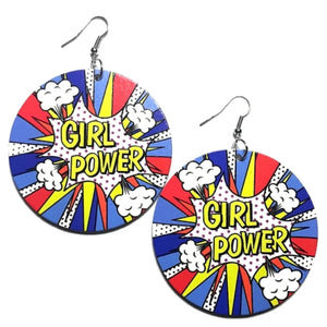 GIRL POWER Comic Blast Statement Dangle Wood Earrings