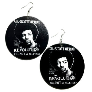 Gil Scott Heron Revolution Statement Dangle Wood Earrings