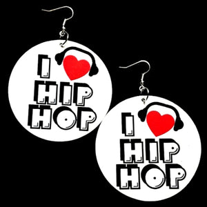 I Love Hip Hop Statement Dangle Wood Earrings