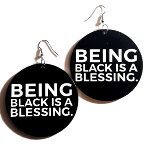 Being BLACK is a BLESSING Statement Dangle Wood Earrings