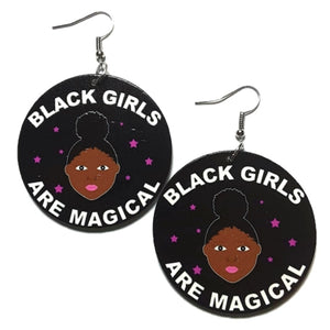 Black Girls are Magical Small Statement Dangle Wood Earrings