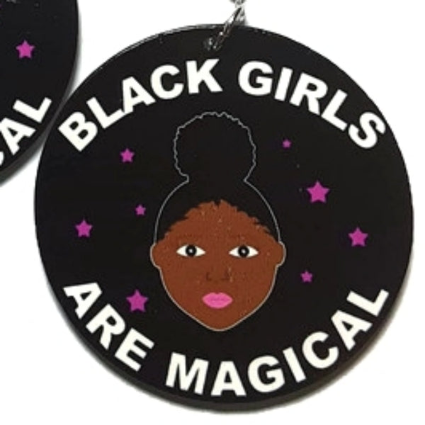 Black Girls are Magical Small Statement Dangle Wood Earrings