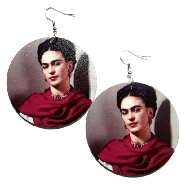Frida Kahlo Beauty In Paint Statement Dangle Wood Earrings