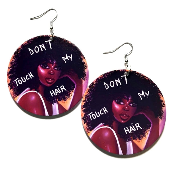 Dont Touch My Hair Afro Statement Dangle Wood Earrings