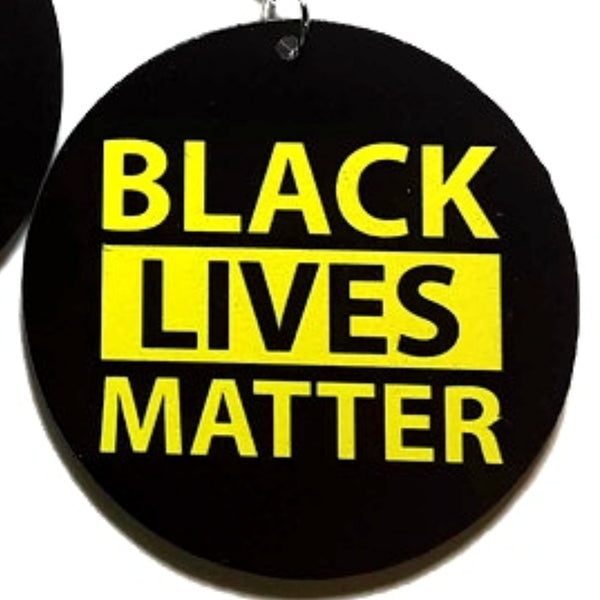 BLACK LIVES MATTER Yellow Statement Dangle Wood Earrings