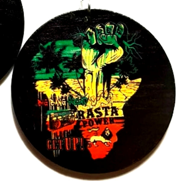 Rasta Power Fist Statement Dangle Wood Earrings