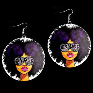 Girl Gang Purple Natural Hair Statement Dangle Wood Earrings