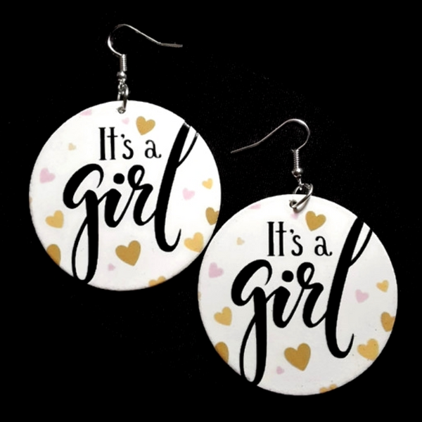 Its a Girl Small Statement Dangle Wood Earrings