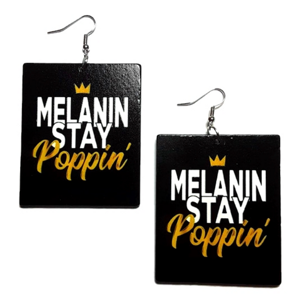 Melanin Stay Poppin Rectangle Statement Dangle Wood Earrings