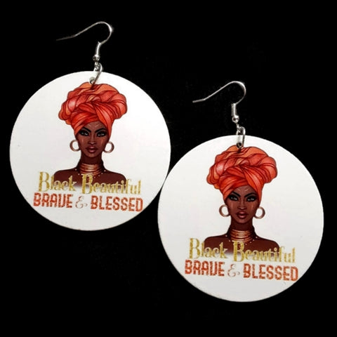 BRAVE and BLESSED Statement Dangle Wood Earrings