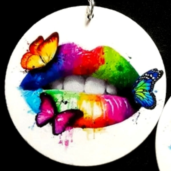 Butterfly Kisses Rainbow Statement Dangle Wood Earrings